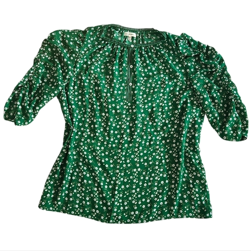 Max Studio Floral Ruched Sleeve Blouse